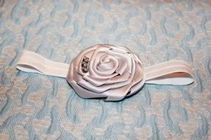 Antique Silver Satin Rose Headband Embellished with Vintage Faux Diamonds